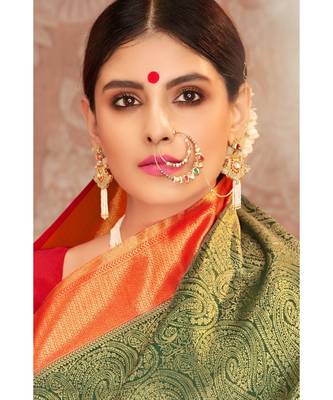 Yellow woven blended silk kanjivaram saree with blouse 2