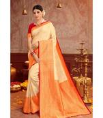 Beige woven blended silk kanjivaram saree with blouse