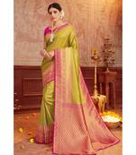 green woven blended silk kanjivaram saree with blouse