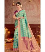 sea green woven blended silk kanjivaram saree with blouse
