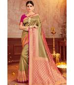 green woven blended silk kanjivaram saree with blouse
