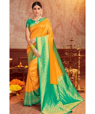 yellow woven blended silk kanjivaram saree with blouse 1