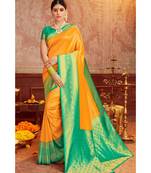 yellow woven blended silk kanjivaram saree with blouse