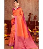 Orange woven blended silk kanjivaram saree with blouse