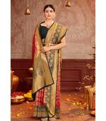 Red woven blended silk kanjivaram saree with blouse