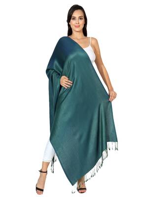 Navy Blue-Green Super Fine Soft Women's Viscose Reversible Pashmina Scarf, Stole & Wrap with Hanger 2