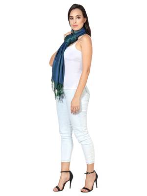 Navy Blue-Green Super Fine Soft Women's Viscose Reversible Pashmina Scarf, Stole & Wrap with Hanger 3