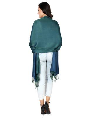 Navy Blue-Green Super Fine Soft Women's Viscose Reversible Pashmina Scarf, Stole & Wrap with Hanger 4