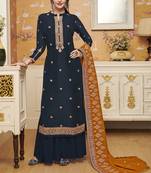 Navy-blue embroidered crepe salwar