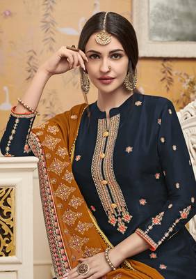 Navy-blue embroidered crepe salwar 2