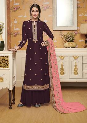 Dark-wine embroidered crepe salwar 1