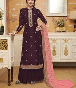 Dark-wine embroidered crepe salwar