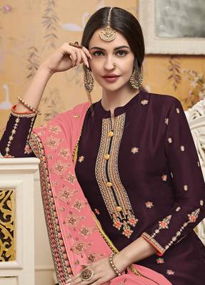Dark-wine embroidered crepe salwar 2