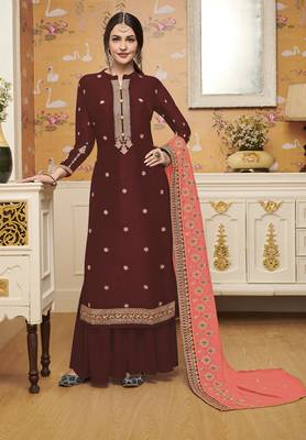 Maroon embroidered crepe salwar 1