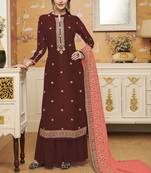 Maroon embroidered crepe salwar