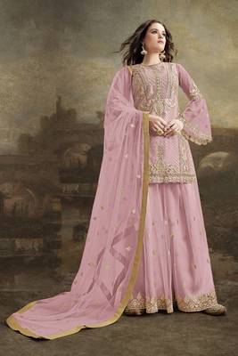 Light-pink embroidered net salwar 1