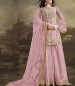 Light-pink embroidered net salwar
