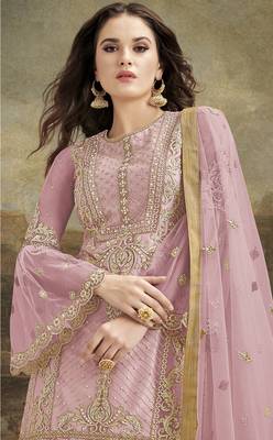 Light-pink embroidered net salwar 3