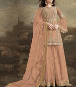 Coffee embroidered net salwar