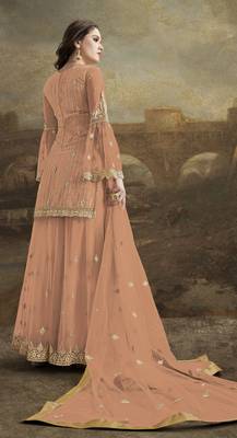 Coffee embroidered net salwar 2