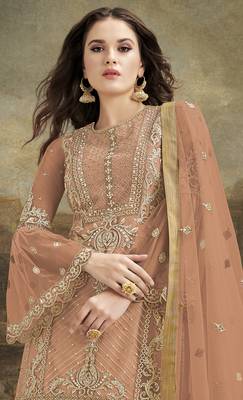 Coffee embroidered net salwar 3