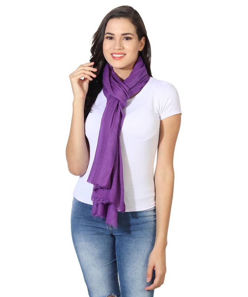 Purple Super Fine Blended Ultra Soft & Warm Wool Silk Unisex Pashmina Shawl, Stole & Wrap with Hanger