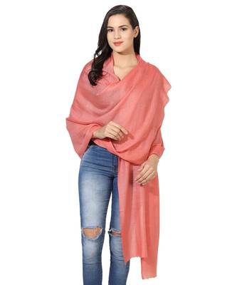 Peach Super Fine Blended Ultra Soft & Warm Wool Silk Unisex Pashmina Shawl, Stole & Wrap with Hanger 1