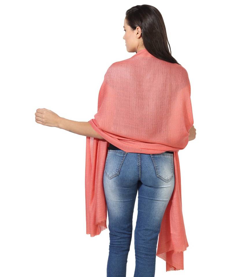 Peach Super Fine Blended Ultra Soft & Warm Wool Silk Unisex Pashmina Shawl, Stole & Wrap with Hanger