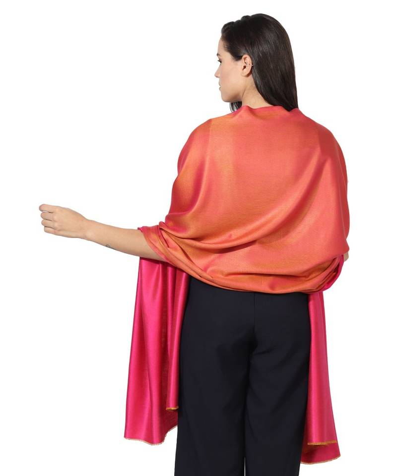 Pink & Orange Super Fine Soft Women's Mudal Reversible Scarf, Stole & Wrap with Hanger