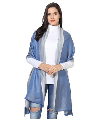 Sky Blue & Navy Blue  Super Fine Soft Women's Mudal Reversible Scarf, Stole & Wrap with Hanger 1