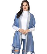 Sky Blue & Navy Blue  Super Fine Soft Women's Mudal Reversible Scarf, Stole & Wrap with Hanger