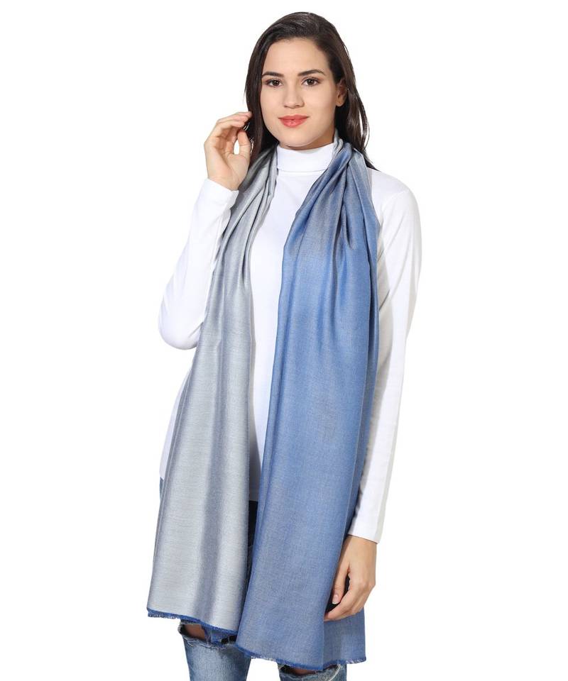 Sky Blue & Navy Blue  Super Fine Soft Women's Mudal Reversible Scarf, Stole & Wrap with Hanger