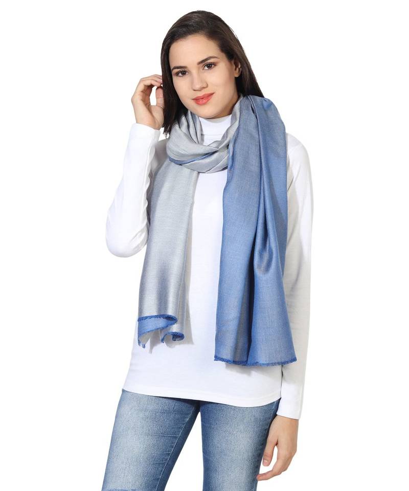 Sky Blue & Navy Blue  Super Fine Soft Women's Mudal Reversible Scarf, Stole & Wrap with Hanger