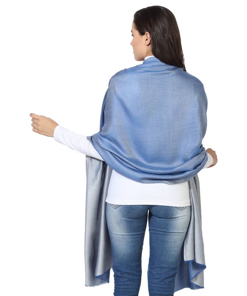Sky Blue & Navy Blue  Super Fine Soft Women's Mudal Reversible Scarf, Stole & Wrap with Hanger