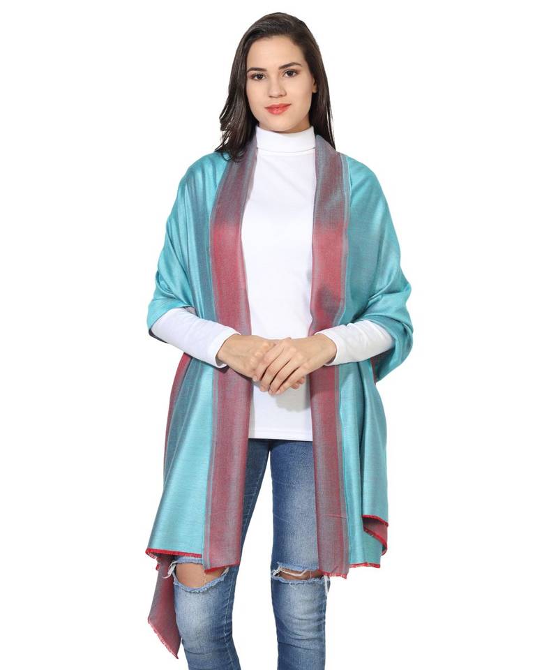 Turquoise & Red  Super Fine Soft Women's Mudal Reversible Scarf, Stole & Wrap with Hanger