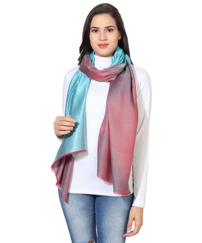 Turquoise & Red  Super Fine Soft Women's Mudal Reversible Scarf, Stole & Wrap with Hanger