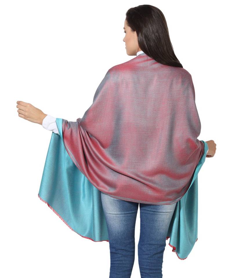 Turquoise & Red  Super Fine Soft Women's Mudal Reversible Scarf, Stole & Wrap with Hanger