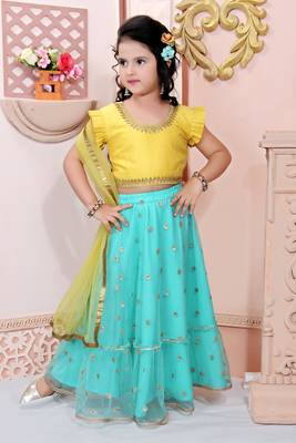 Yellow Embroidered Cotton Silk  Lehenga Choli Dupatta 1