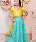 Yellow Embroidered Cotton Silk  Lehenga Choli Dupatta