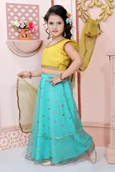 Yellow Embroidered Cotton Silk  Lehenga Choli Dupatta