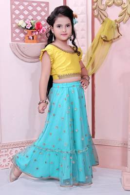 Yellow Embroidered Cotton Silk  Lehenga Choli Dupatta 3