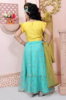 Yellow Embroidered Cotton Silk  Lehenga Choli Dupatta