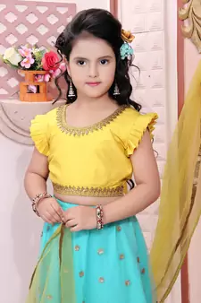 Yellow Embroidered Cotton Silk  Lehenga Choli Dupatta