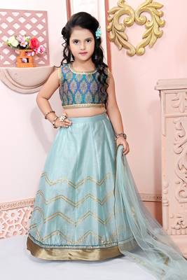 Blue Embroidered Brocade Lehenga Choli Dupatta 1