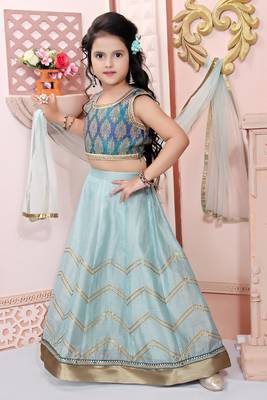 Blue Embroidered Brocade Lehenga Choli Dupatta 2