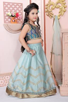 Blue Embroidered Brocade Lehenga Choli Dupatta 3