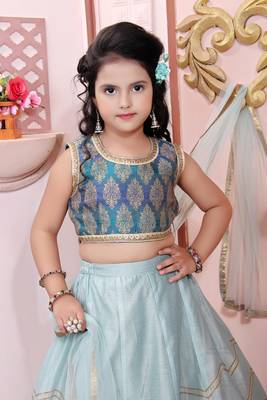 Blue Embroidered Brocade Lehenga Choli Dupatta 5