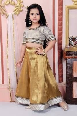 Off White Embroidered Brocade  Lehenga Choli Dupatta 2