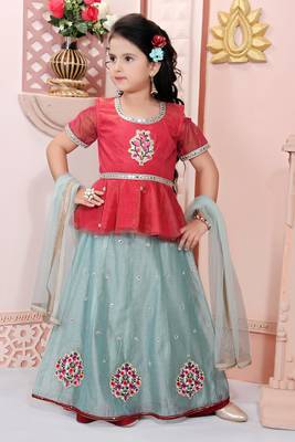 Pink Embroidered Shimmer Lehenga Choli Dupatta 1