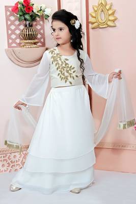 Cream Embroidered Cotton Silk Lehenga Choli Dupatta 1